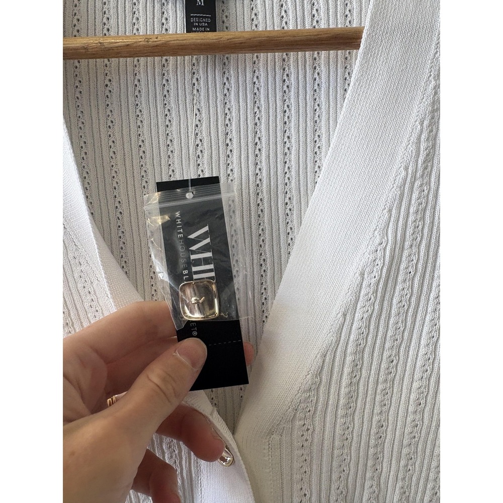 White House Black Market Cardigan Womens Medium White Ruffle Button Long Sleeve - Picture 4 of 7
